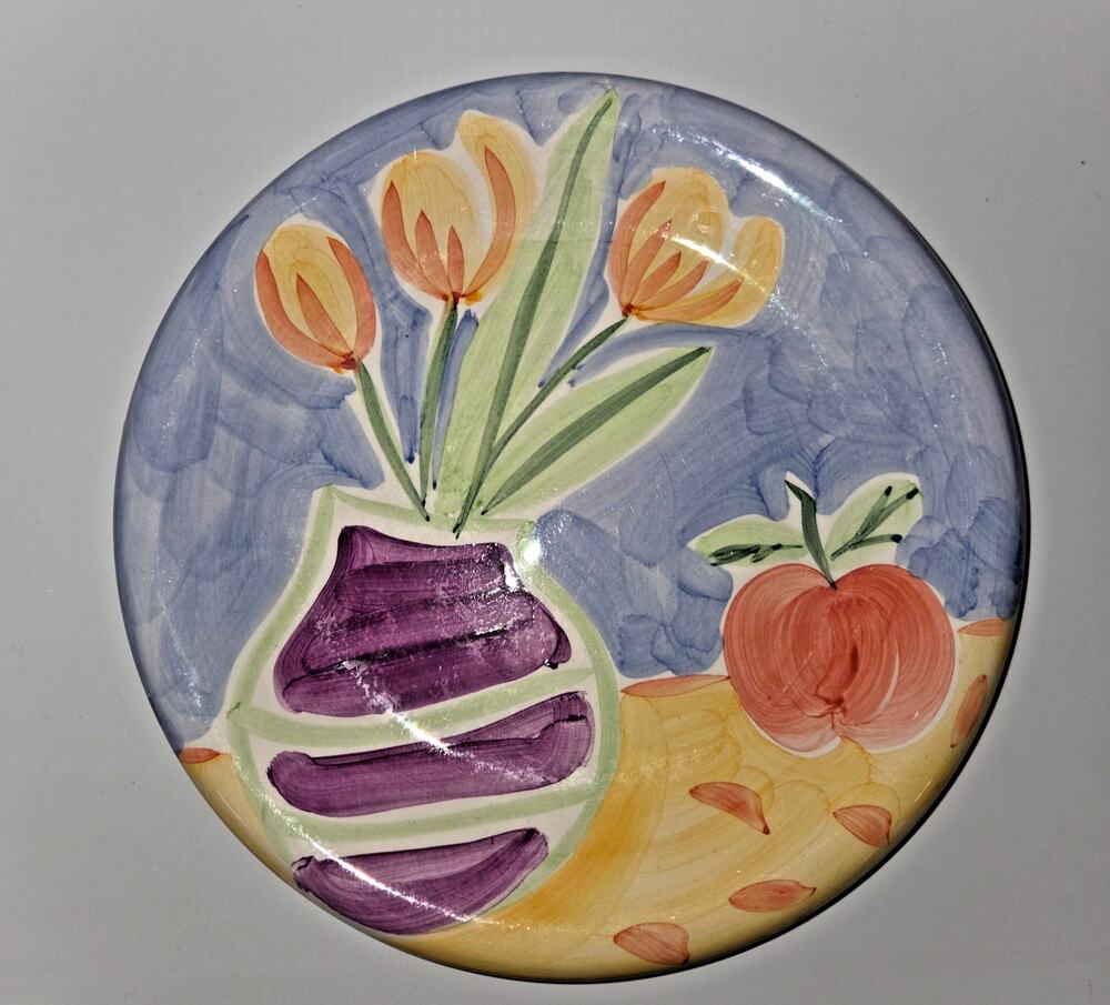 Vintage Salute Ceramics Hand Painted Flower Pot Tulip Salad Plate 8" - Retired